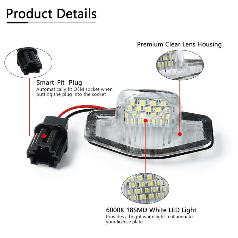 Gempro 2Pcs LED License Plate Light Lamp Assembly For Honda Jazz Crosstour Odyssey Stream Insight HR-V FR-V CR-V Edix, Powered by 18SMD Xenon White LED Lights - Image 5